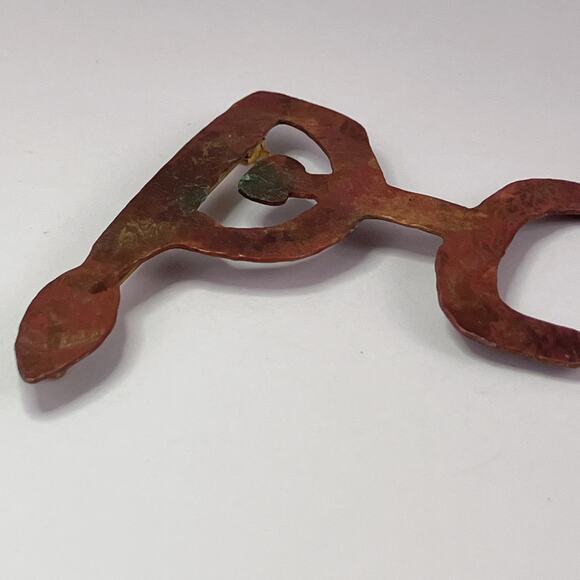 VTG 60s Primitivist Copper Figural Modernist Brooch Hammered Studio Pin - Picture 5 of 11